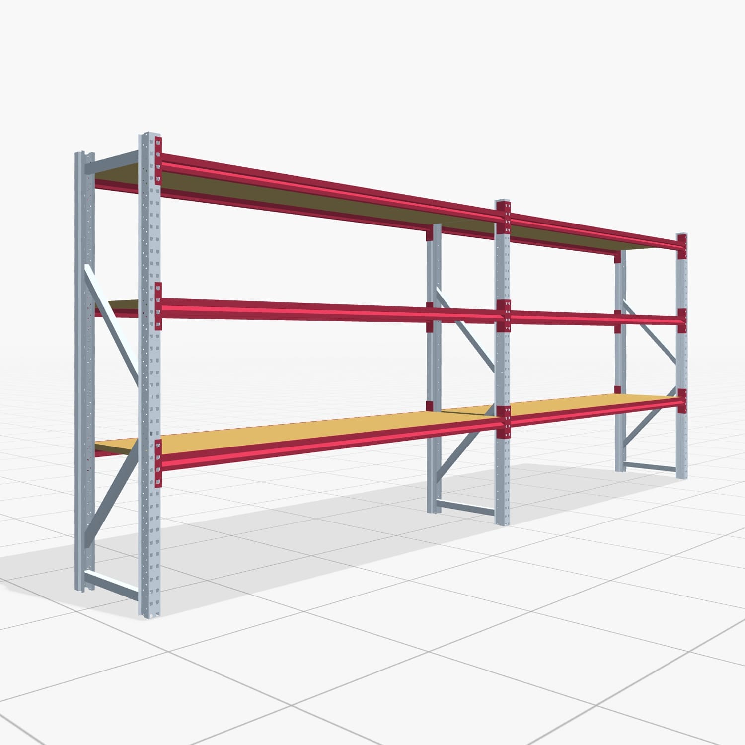 Magazijnstellingen WSX 5000, H: 2.000 mm, B: 5.167 mm mm, T: 600 mm, Niveaus: 4, Vakbreedte: 2.500 mm, Oplegging: Spanplatte
