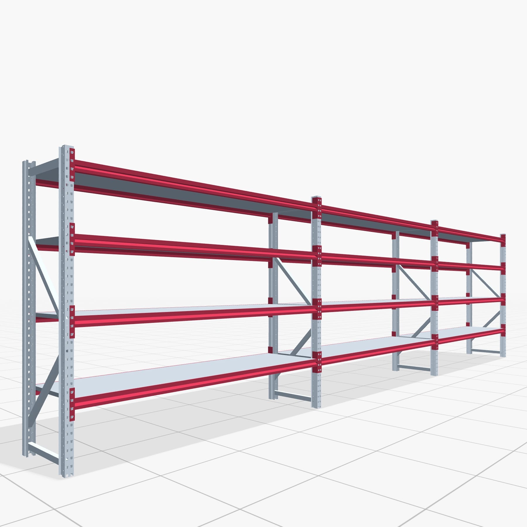 Magazijnstellingen WSX 5000, H: 2.000 mm, B: 7.718 mm mm, T: 600 mm, Niveaus: 5, Vakbreedte: 2.500 mm, Oplegging: Stahlboden