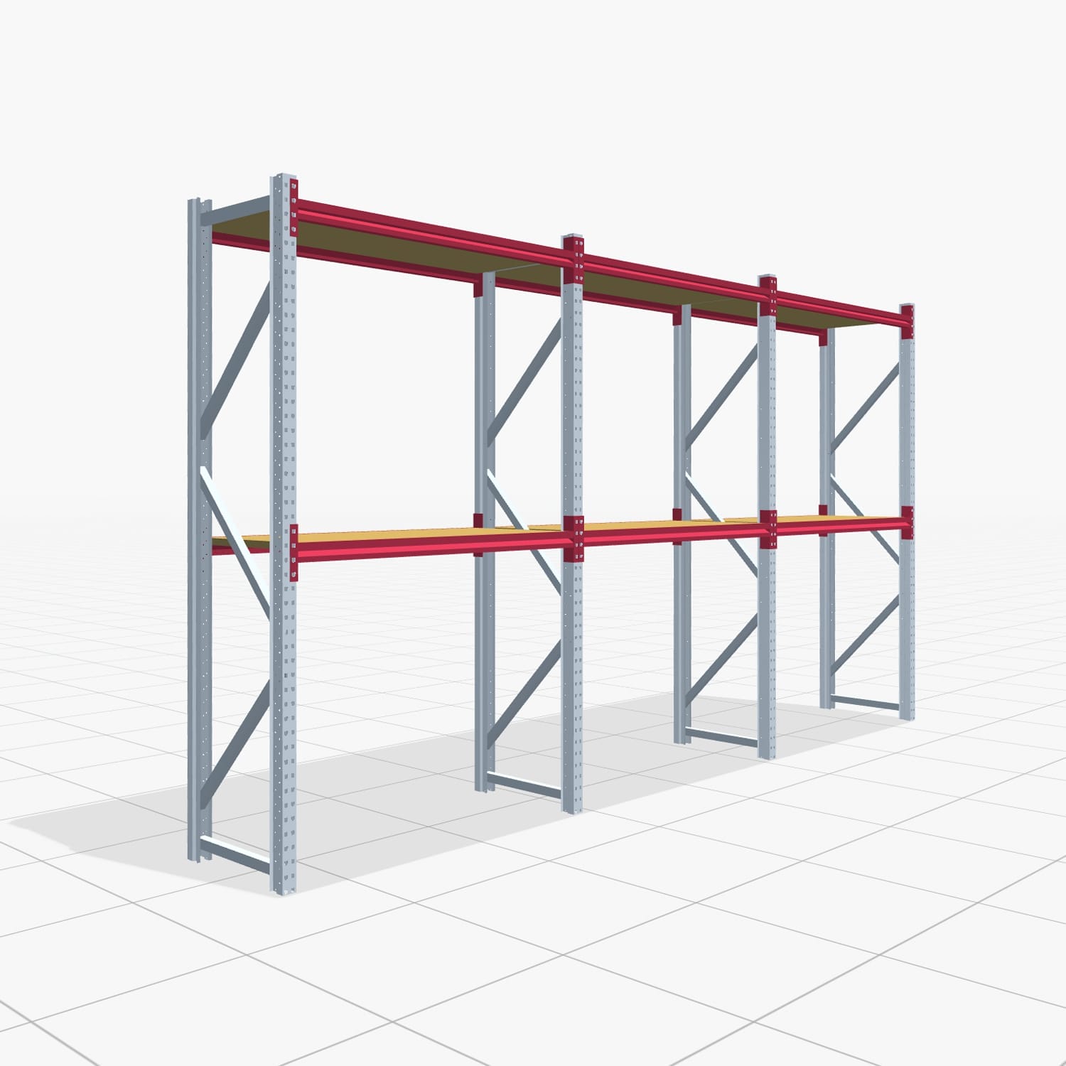 Magazijnstellingen WSX 5000, H: 2.400 mm, B: 4.748 mm mm, T: 600 mm, Niveaus: 3, Vakbreedte: 1.500 mm, Oplegging: Spanplatte
