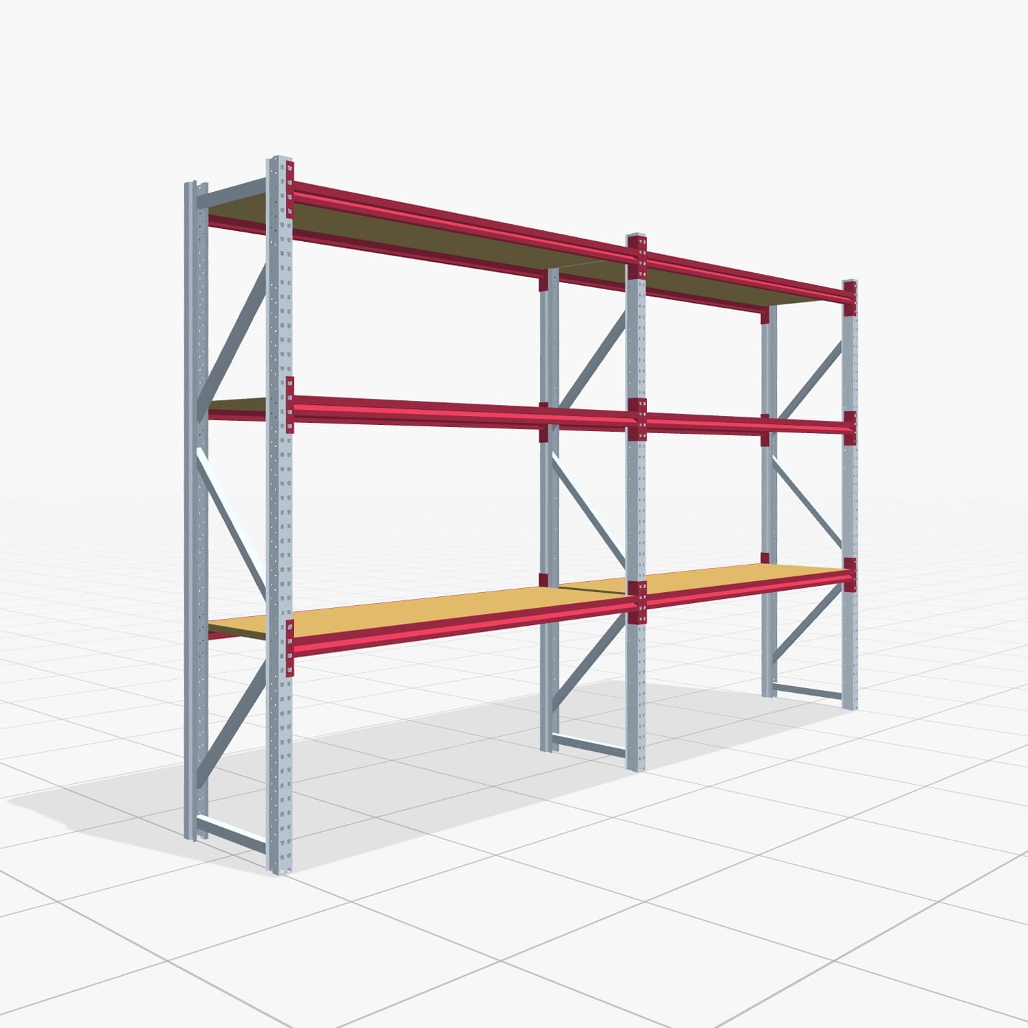 Magazijnstellingen WSX 5000, H: 2.400 mm, B: 4.177 mm mm, T: 600 mm, Niveaus: 4, Vakbreedte: 2.000 mm, Oplegging: Spanplatte