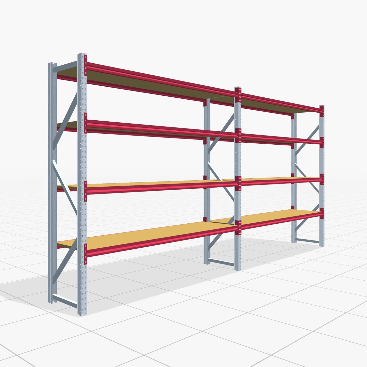 Magazijnstellingen WSX 5000, H: 2.400 mm, B: 5.167 mm mm, T: 600 mm, Niveaus: 5, Vakbreedte: 2.500 mm, Oplegging: Spanplatte