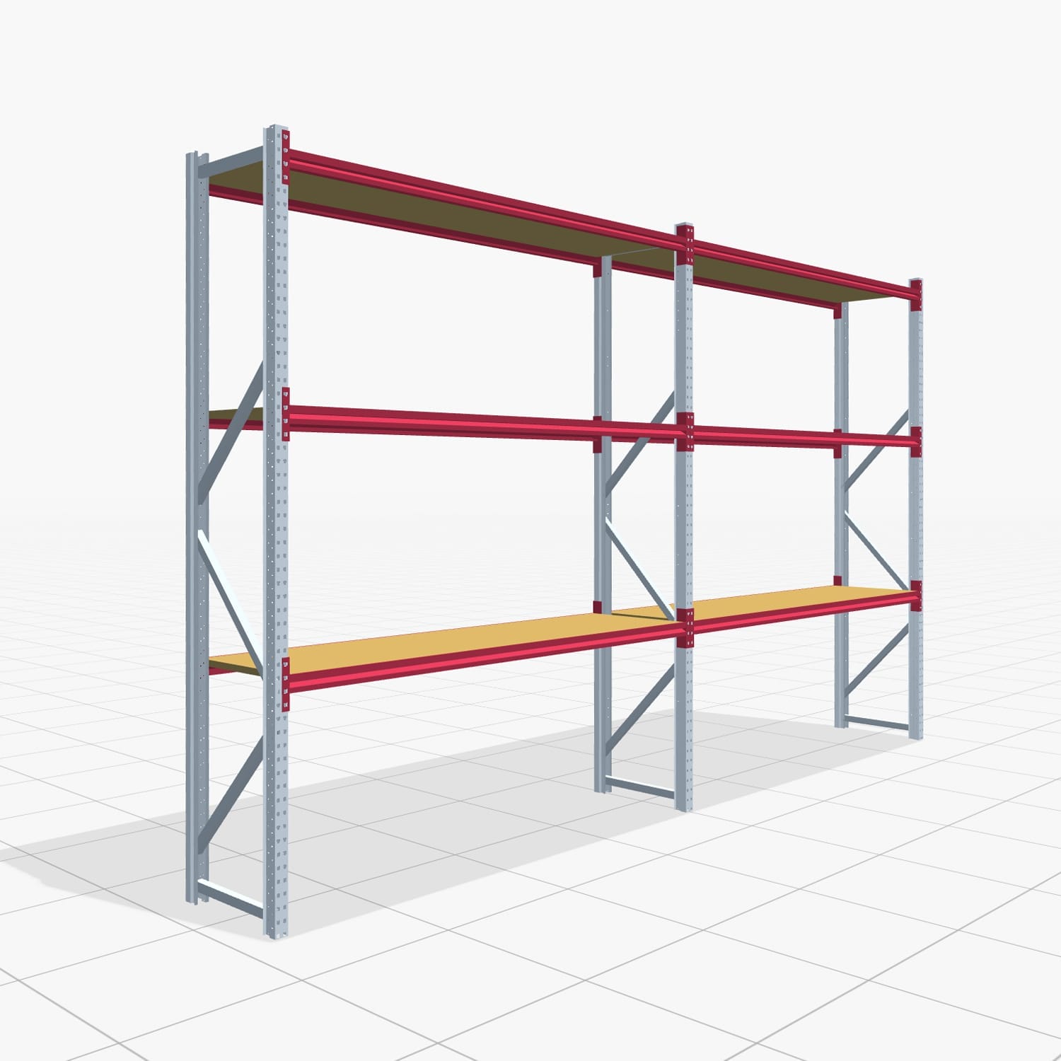 Magazijnstellingen WSX 5000, H: 3.000 mm, B: 5.167 mm mm, T: 600 mm, Niveaus: 4, Vakbreedte: 2.500 mm, Oplegging: Spanplatte