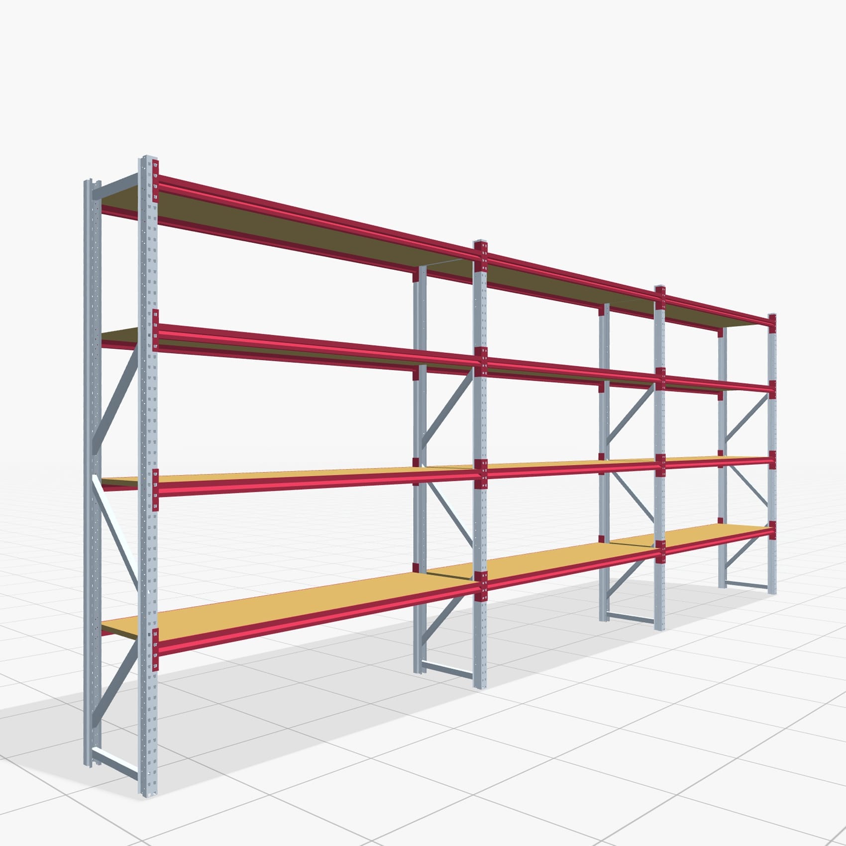 Magazijnstellingen WSX 5000, H: 3.000 mm, B: 7.718 mm mm, T: 600 mm, Niveaus: 5, Vakbreedte: 2.500 mm, Oplegging: Spanplatte