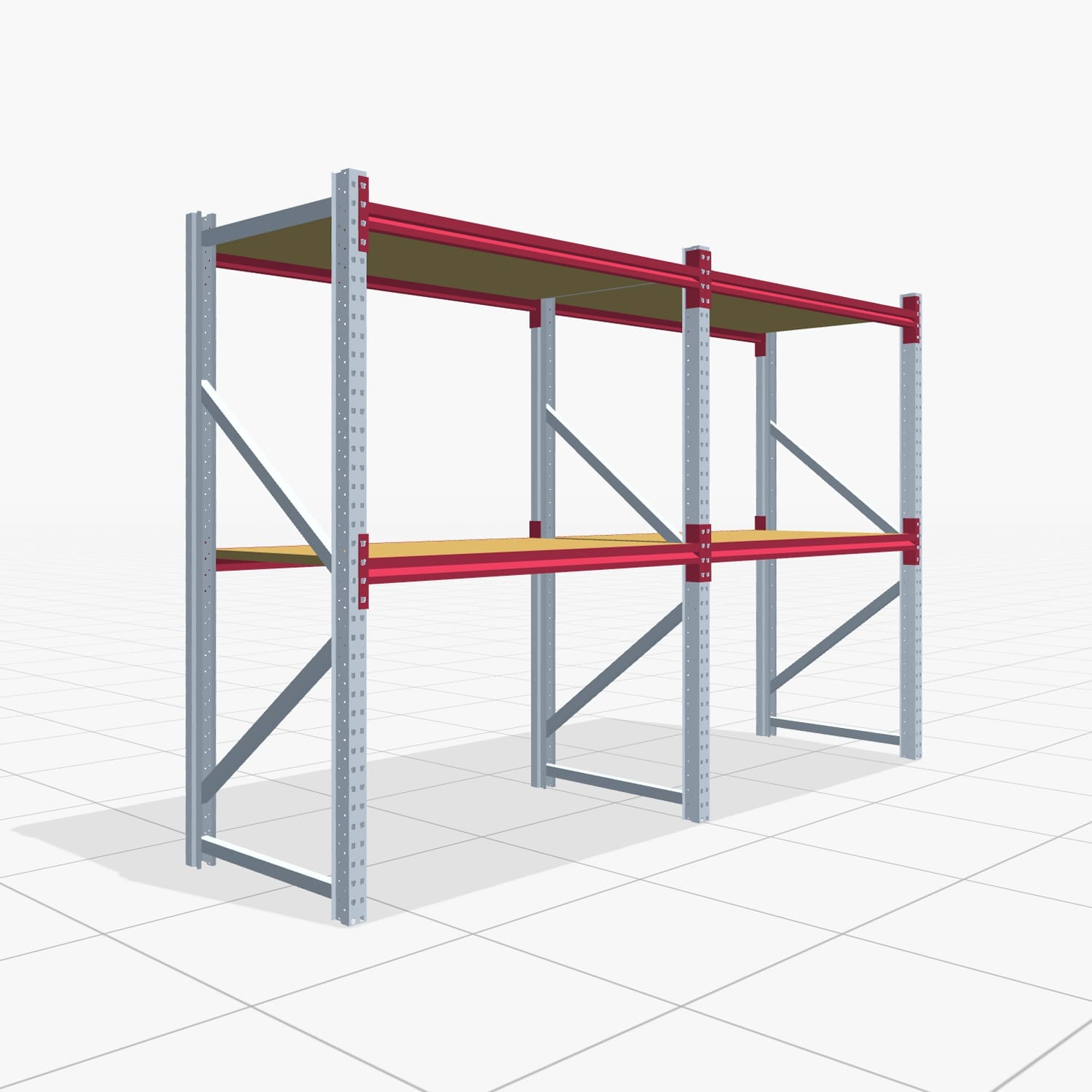 Magazijnstellingen WSX 5000, H: 2.000 mm, B: 3.187 mm mm, T: 800 mm, Niveaus: 3, Vakbreedte: 1.500 mm, Oplegging: Spanplatte