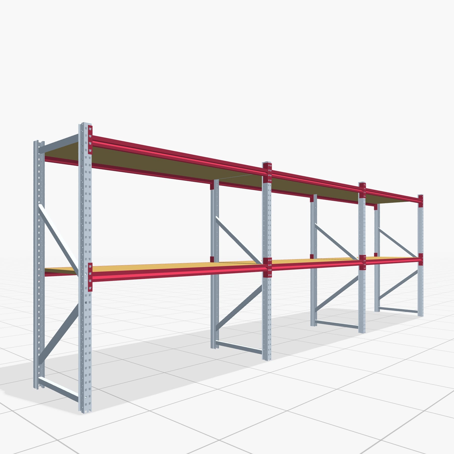 Magazijnstellingen WSX 5000, H: 2.000 mm, B: 6.233 mm mm, T: 800 mm, Niveaus: 3, Vakbreedte: 2.000 mm, Oplegging: Spanplatte