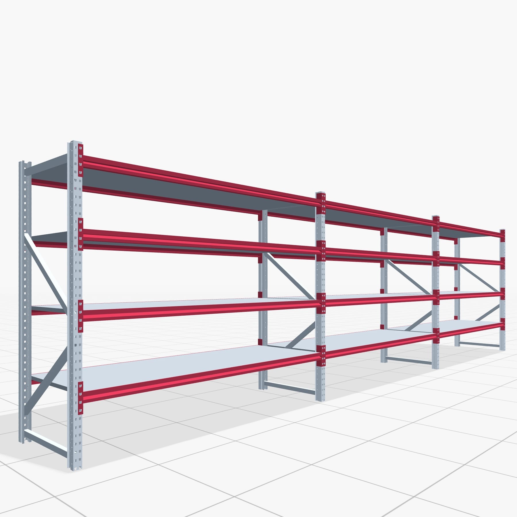 Magazijnstellingen WSX 5000, H: 2.000 mm, B: 7.718 mm mm, T: 800 mm, Niveaus: 5, Vakbreedte: 2.500 mm, Oplegging: Stahlboden