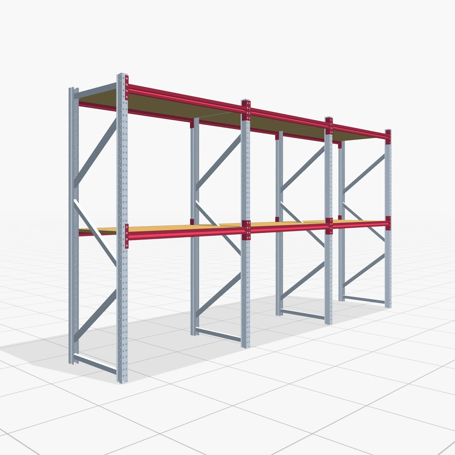 Magazijnstellingen WSX 5000, H: 2.400 mm, B: 4.748 mm mm, T: 800 mm, Niveaus: 3, Vakbreedte: 1.500 mm, Oplegging: Spanplatte