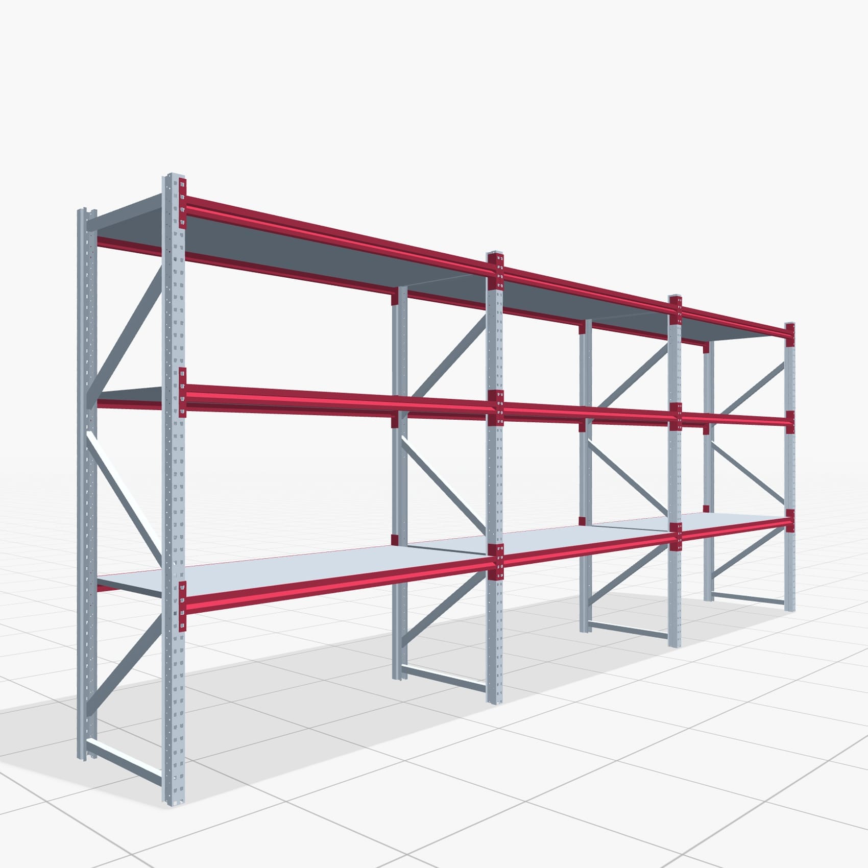 Magazijnstellingen WSX 5000, H: 2.400 mm, B: 6.233 mm mm, T: 800 mm, Niveaus: 4, Vakbreedte: 2.000 mm, Oplegging: Stahlboden