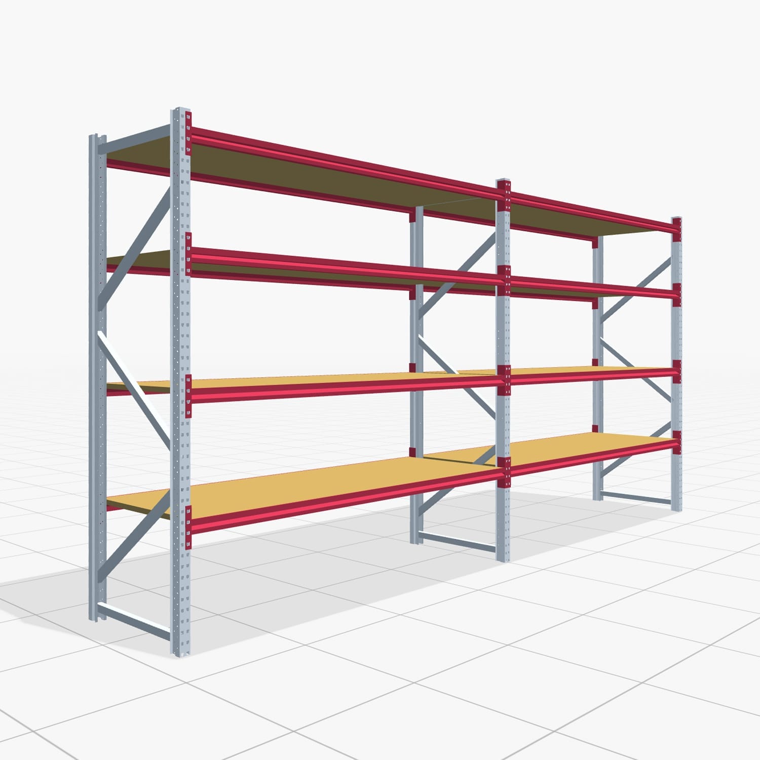 Magazijnstellingen WSX 5000, H: 2.400 mm, B: 5.167 mm mm, T: 800 mm, Niveaus: 5, Vakbreedte: 2.500 mm, Oplegging: Spanplatte