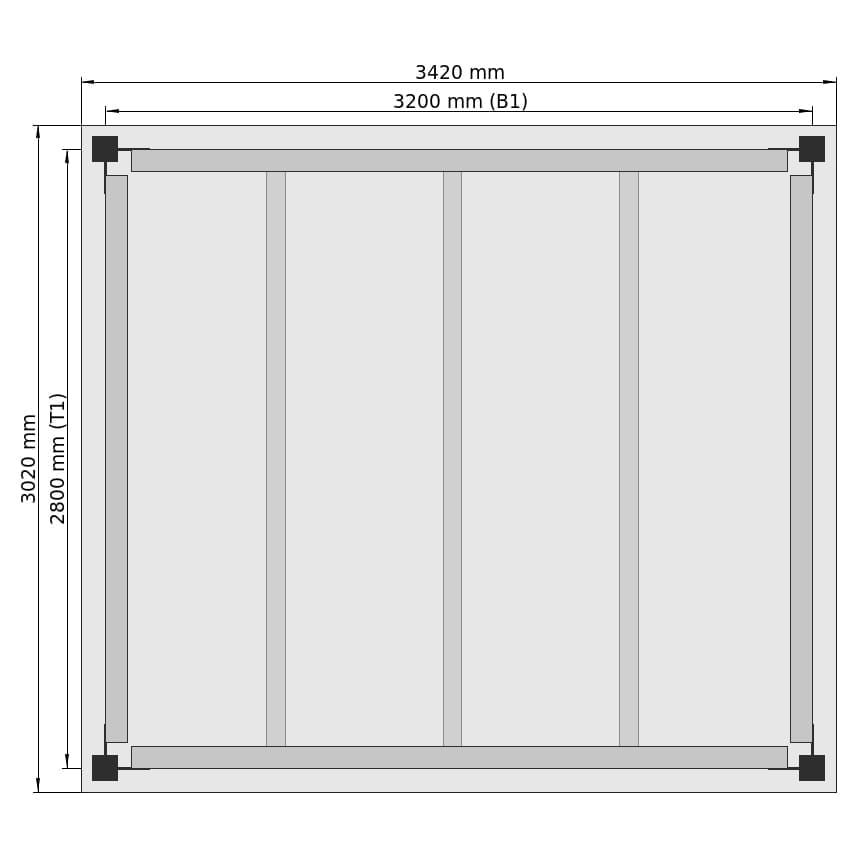 Entresolvloeren LBX 8000 Rechthoek, 1 veld, B: 3.420 mm, T: 3.020 mm mm, Trap: zonder, overdracht: zonder