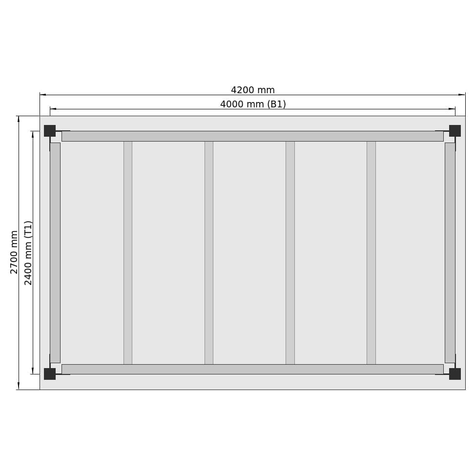Entresolvloeren LBX 8000 Rechthoek, 1 veld, B: 4.200 mm, T: 2.700 mm mm, Trap: zonder, overdracht: zonder