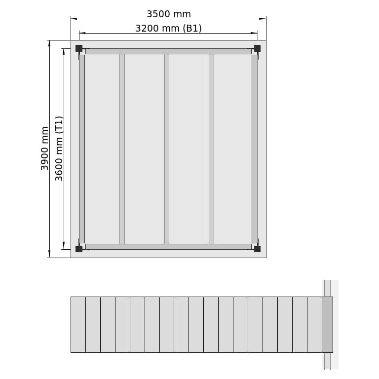 Entresolvloeren LBX 8000 Rechthoek, 1 veld, B: 3.500 mm, T: 3.900 mm mm, Trap: voor geplaatst, overdracht: zonder