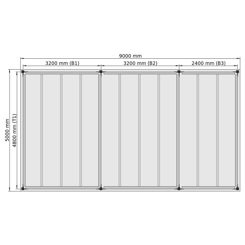 Entresolvloeren LBX 8000 Rechthoek, 3 velden, B: 9.000 mm, T: 5.000 mm mm, Trap: zonder, overdracht: zonder