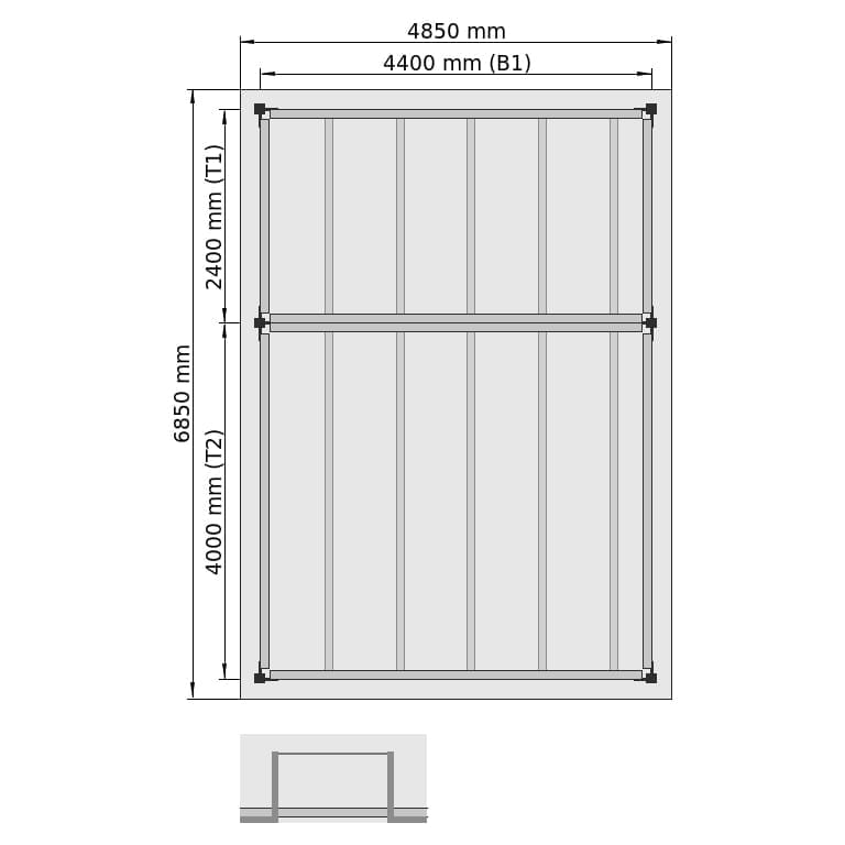 Entresolvloeren LBX 8000 Rechthoek, 2 velden hintereinander, B: 2.850 mm, T: 7.650 mm mm, Trap: zonder, overdracht: metKettingBeveiligd