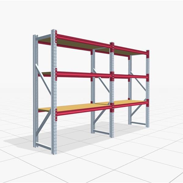 Magazijnstellingen WSX 5000, H: 2.000 mm, B: 3.187 mm mm, T: 600 mm, Niveaus: 4, Vakbreedte: 1.500 mm, Oplegging: Spanplatte